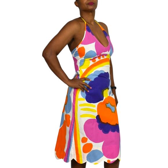 Vintage Marimekko Karuselli Halter Dress Pink Abstract Print Y2K Slip Shift 8 - Picture 10 of 16